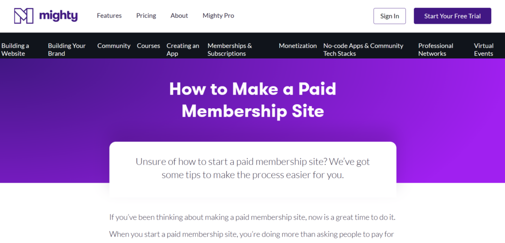 Best Membership Site Platforms; mightynetworks
